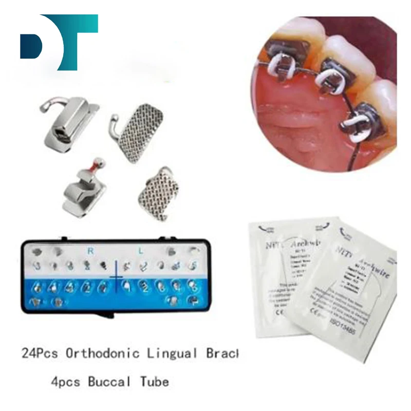 

28 Pcs/box Dental Orthodontic Metal Lingual Brackets Ortodoncia Buccal Tube 4 Bag Lingual Wire 12 14 16 18 20Dentistry Tools