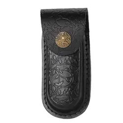Funda para cuchillo de cintura negra plegable de cuero para exteriores