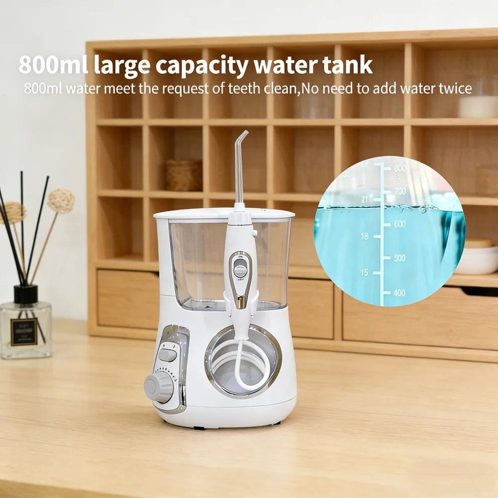 

Настольный электрический ирригатор для полости рта 800 мл, 10 режимов, 5 сменных насадок, для чистки зубов и свежего дыхания