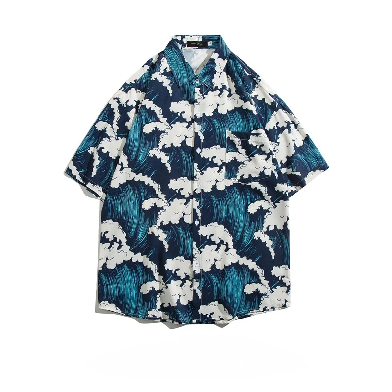 Summer Men's Retro Hawaiian Beach Travel Short Sleeve Printed Shirt High Street Loose Casual Half Sleeve Floral Shirt Coat
