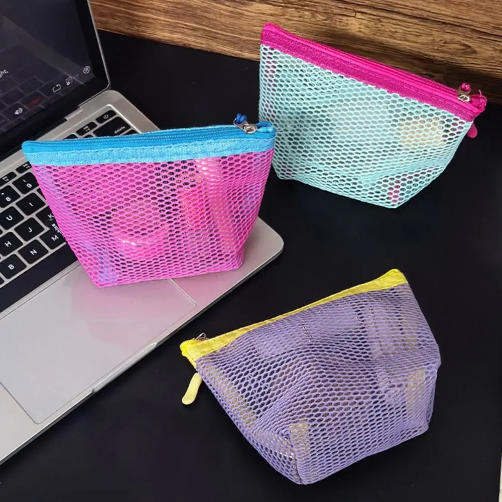 Nylon Mesh Cosmetic Bag Portable Mesh Cosmetic Storage Bag Zipper Closure Toiletry Organizer Bag Multifunction Storage