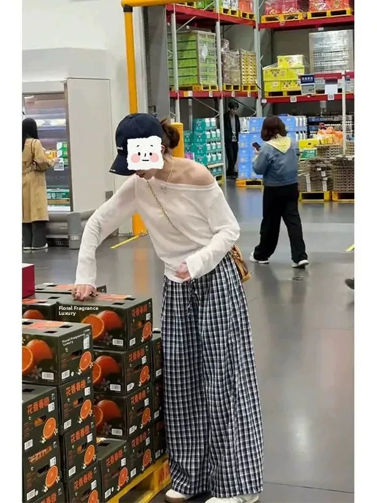 Korean Style Casual Fashion Two-Piece Set Long Sleeve Sun Protection Shirt And Wide Leg Pants Slimming Diagonal Shoulder Design