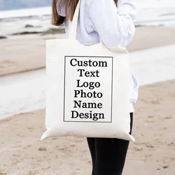 Personalized Customized Name Image Canvas Bag Black/White Women's Leisure Shopping Large Capacity Foldable Portable Handbag