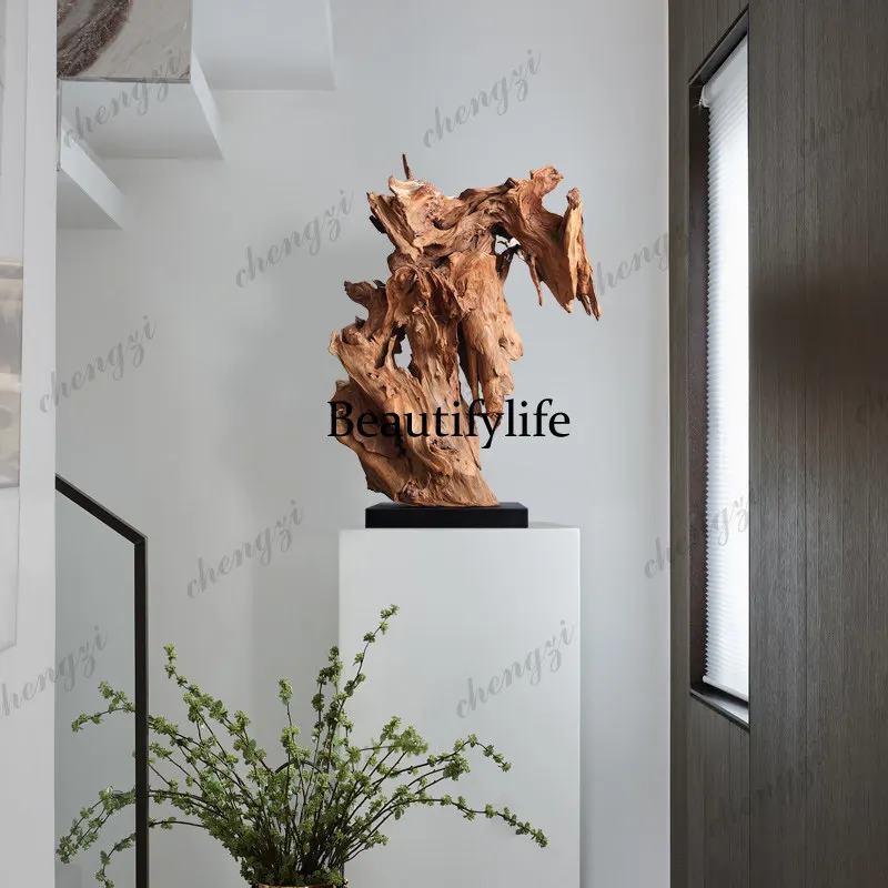 Natural weathered wood soft furnishings, large ornaments, B & B wabi sandy style dead wood decorative sculpture artwork