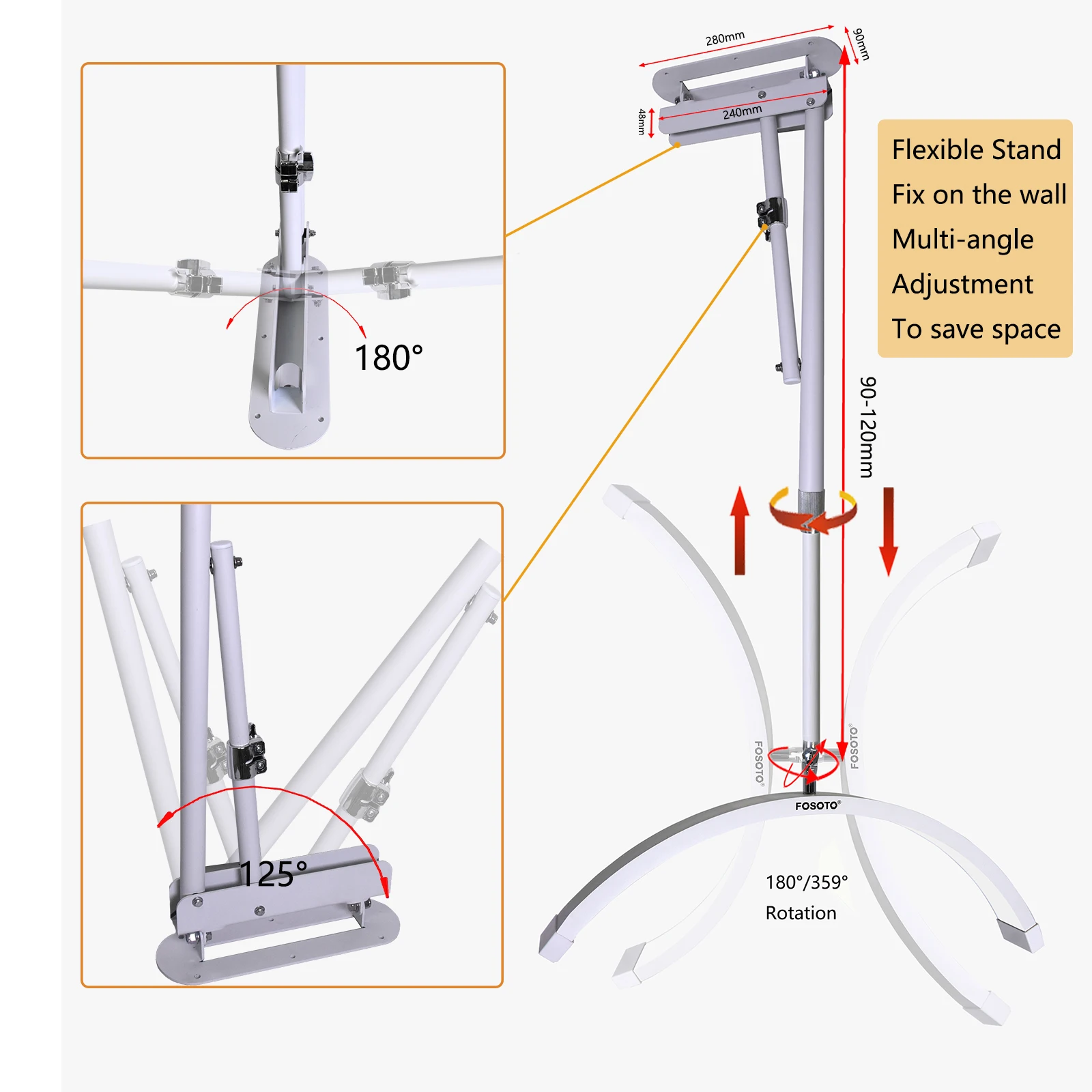 Fusitu FT-18 Adjustable Wall Mounted half moon light Fill Light Stand For Barber Shop Studio Makeup Video Photography Lighting