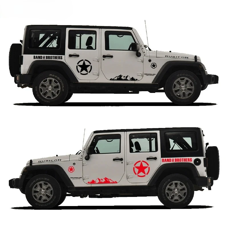 

8 шт. боковые наклейки на кузовную дверь автомобиля для Jeep-Wrangler Mountain ARMY Star виниловая наклейка BAND OF BROTHERS спортивные полосы OFF RAOD наклейка