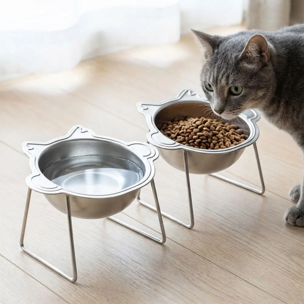 

Stainless Steel Raised Cat Bowls 15 Degree Inclined Monkey-shaped Cat Food Water Bowl Anti-flip Detachable Pet Food Dispenser