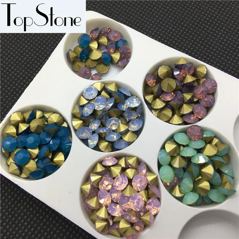 High Quality 5mm,6mm,8mm Glass Chatons K9 Pink,white,blue,purple,blue zircon Opal Pointed Back Round Fancy Rhinestones