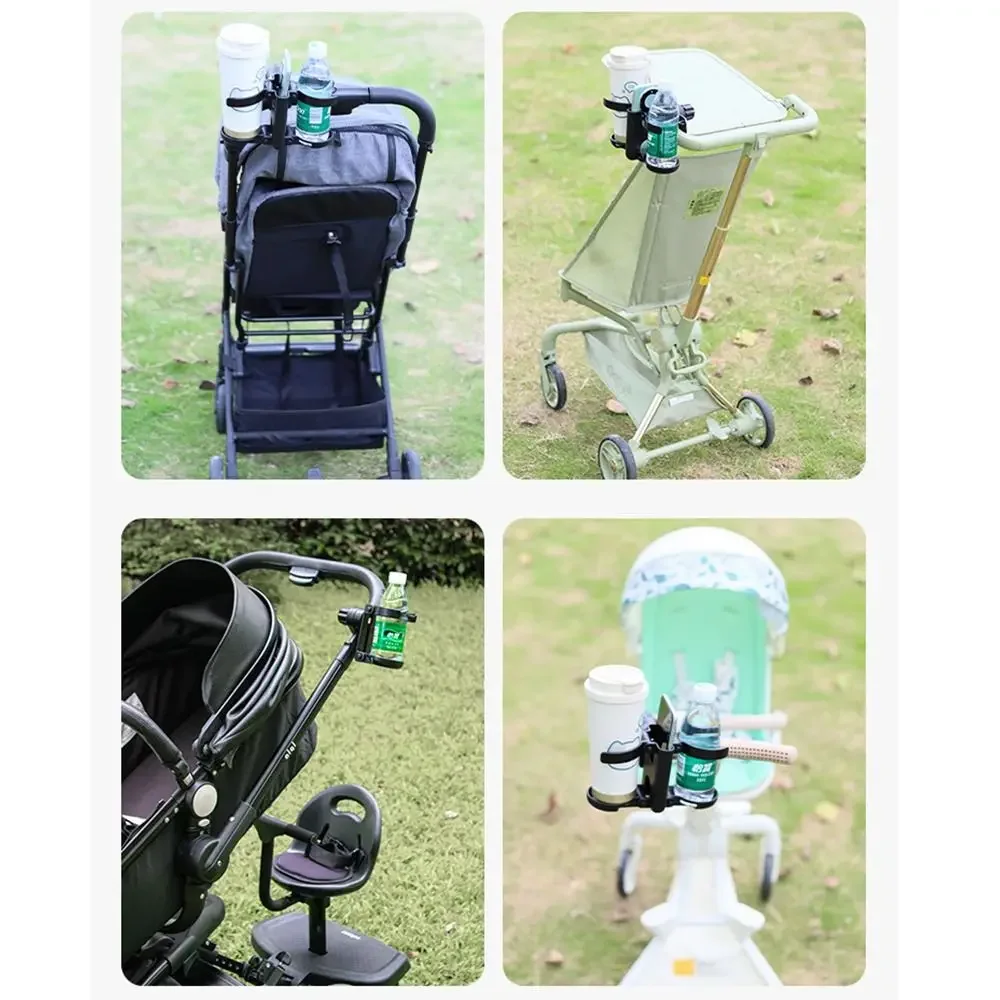 3 in 1 Stroller Cup Holder Double Cup Adjustable Drink Rack Foldable Compact Design Pushchair Bottle Organizer Travel 5