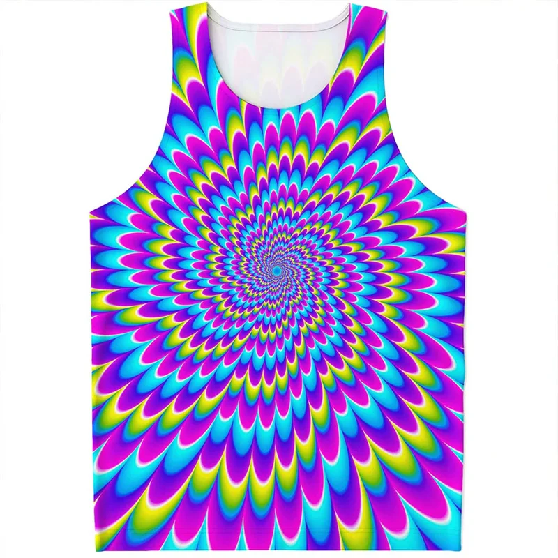 Fashion Colorful Psychedelic Pattern Tank Top Men 3d Printed Dizzy Illusion T-shirt Summer Street Sleeveless Tees Oversized Vest