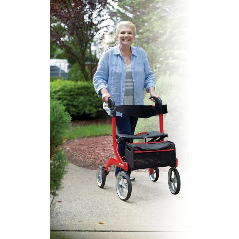 RTL10266 Nitro Euro-Style 4-Wheel Rollator Walker With Seat, Red