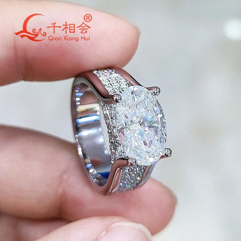 4CT 8*10mm oval big band Ring  D vvs white melee moissanite S925 Sterling Silver Jewelry Engagement men Ladies