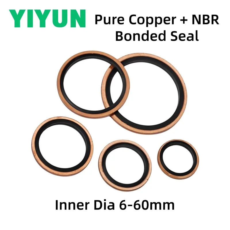 2-10PCS Pure Copper NBR Rubber Bonded Seal Washer M6 M8 M10 M12 M20 M30 High Pressure Hydraulic Oil Pipe Gasket Metal Washeres