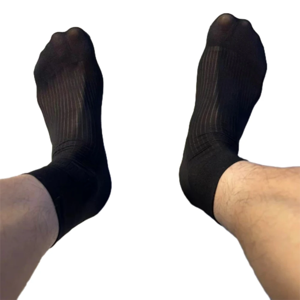 

Men Striped See Through Stockings Business Dress Tube Breathable Socks Ultra-Thin Sheer Striped Socks Transparent Low Tube Socks