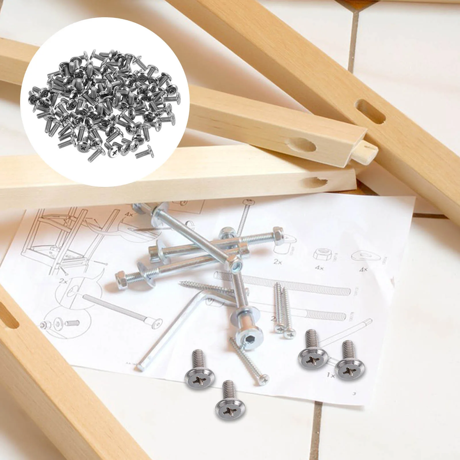 

100Pcs Flat Head Cabinet Screws Nickel Plated M4x10 Carbon Steel Heavy Duty Furniture Screws for Kitchen Cupboard Door Hinge