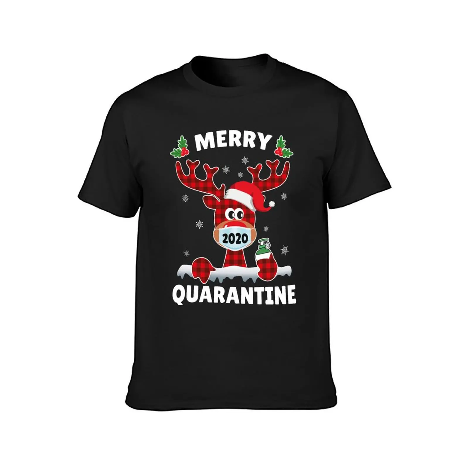 Merry Quarantine Christmas 2020 Reindeer Mask Family Pajamas T-Shirt Blouse blacks men workout shirt