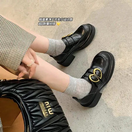 

British Style Small Leather Shoes Women Thick Sole Loafers 2024 New Spring and Summer Increase Single Shoe Brock Shoes A Slip-on