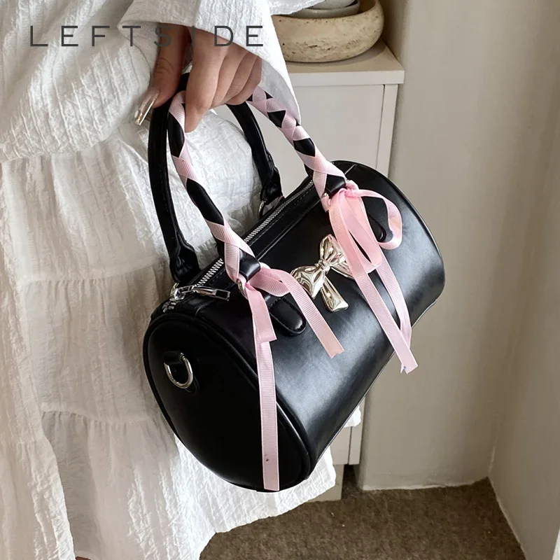 LEFTSIDE Small Ribbon Design Cute PU Leather Shoulder Bag Handbags Luxury Designer Women 2024 Fashion Bow Y2K Crossbody Bag