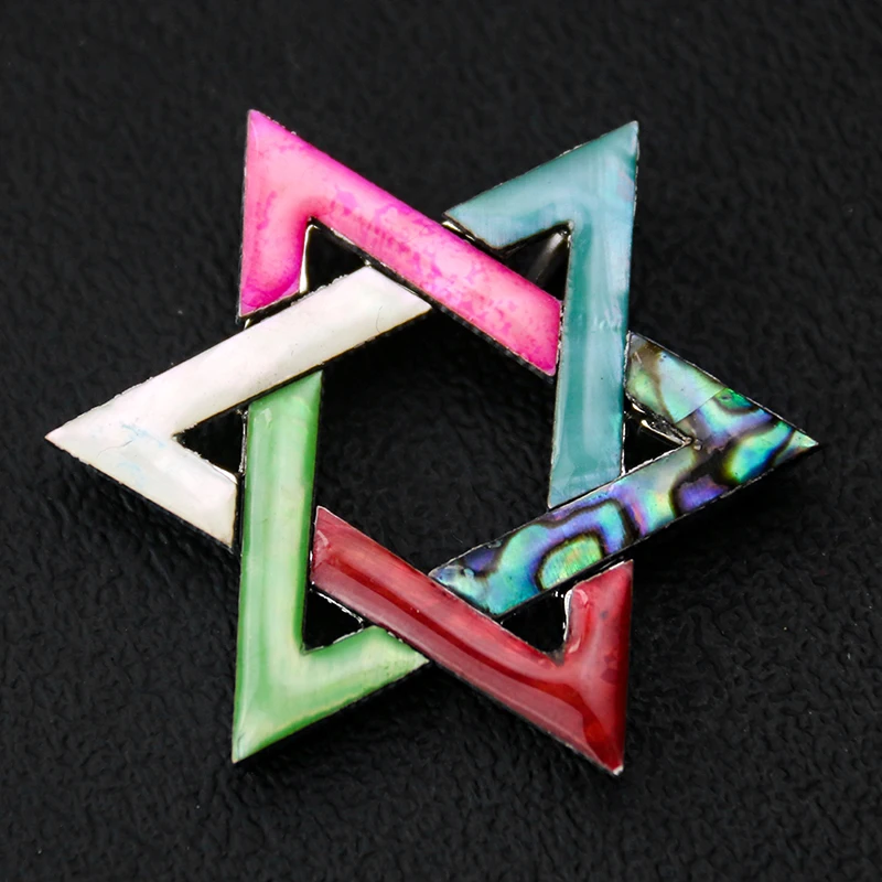 Natural Abalone Shell MOP Rainbow Brooch Hexagram Star of David Metatron Metatron Star Necklace Pendant Women Collar Badge Pins