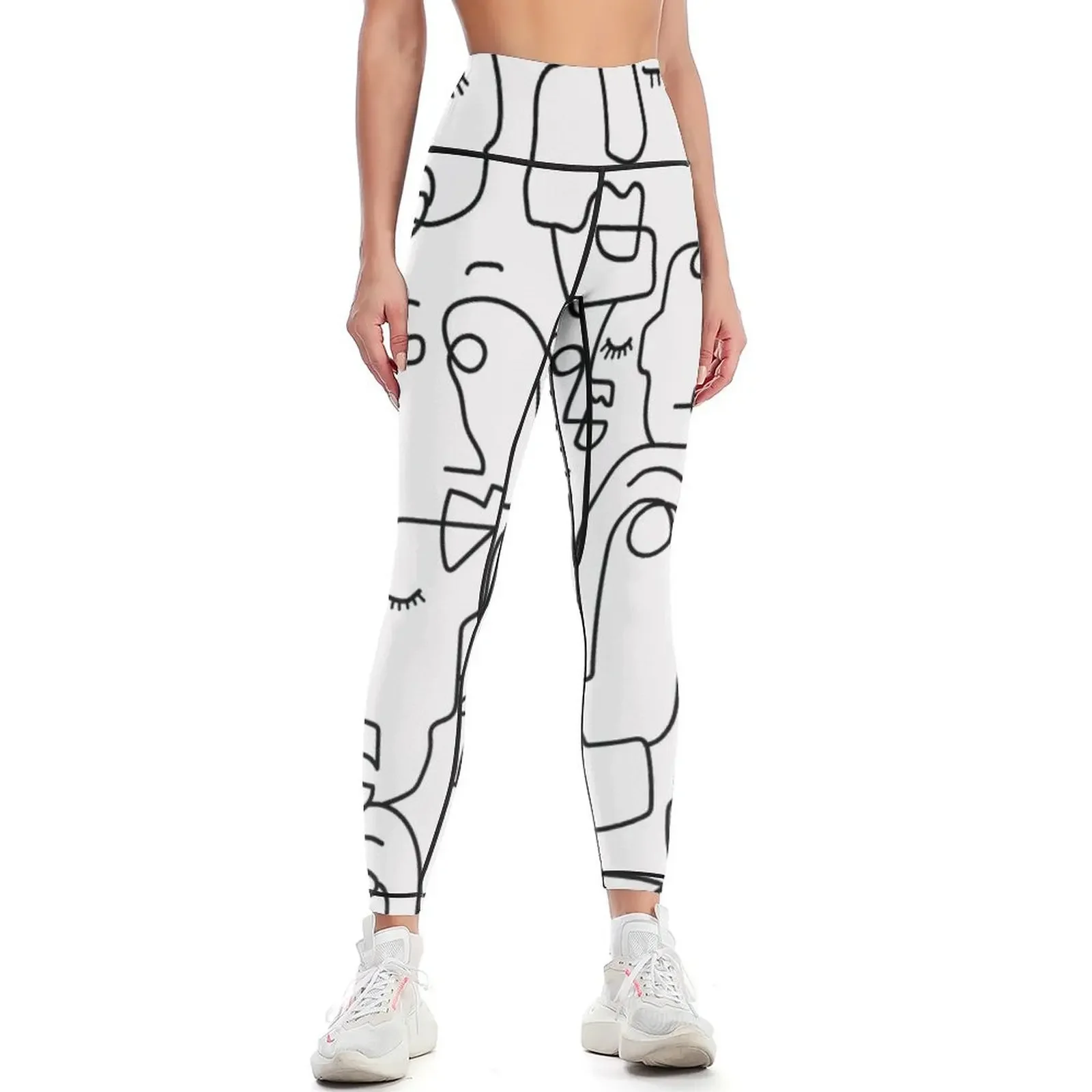 

Face Line Drawing - abstract faces - Art Print one line artwork print Leggings Leginsy push up sport set Womens Leggings