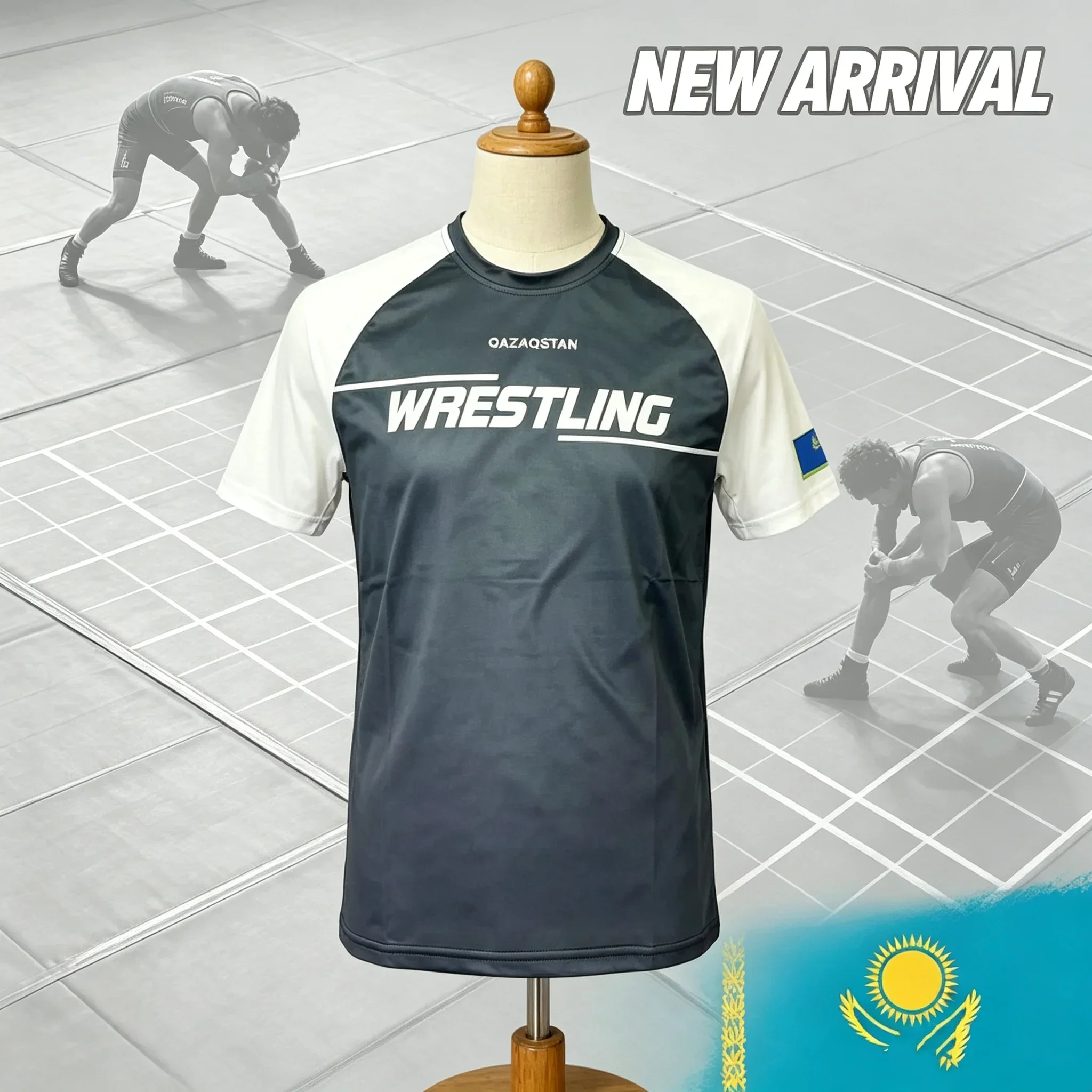 New 2026 Kazakhstan Wrestling-Themed Sports T-Shirt, High Elasticity and Breathable, Short-Sleeve Top for Wrestling Enthusiasts