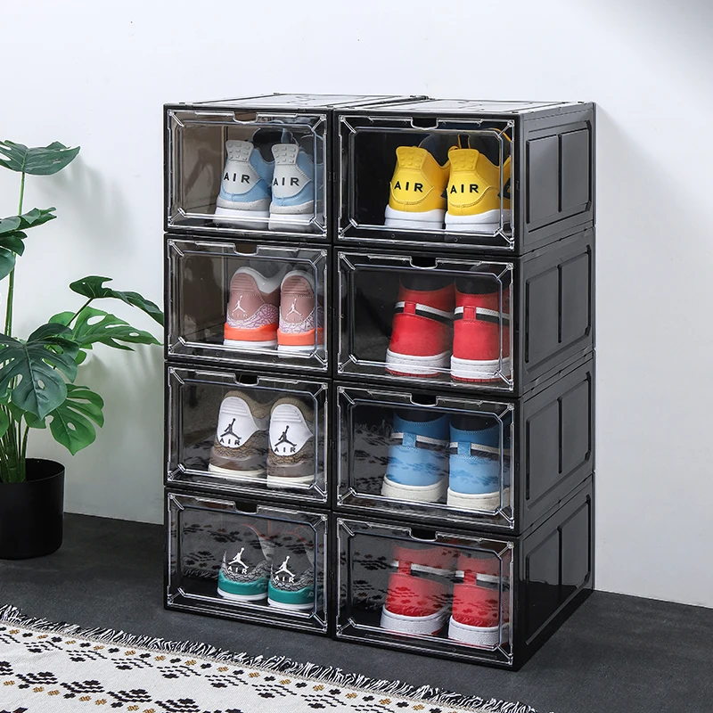 hard plastic AJ Sneakers Box plastic shoe box Stackable Cabinet Storage Box high-top Dustproof AJ shoes organizers Shoe Rack