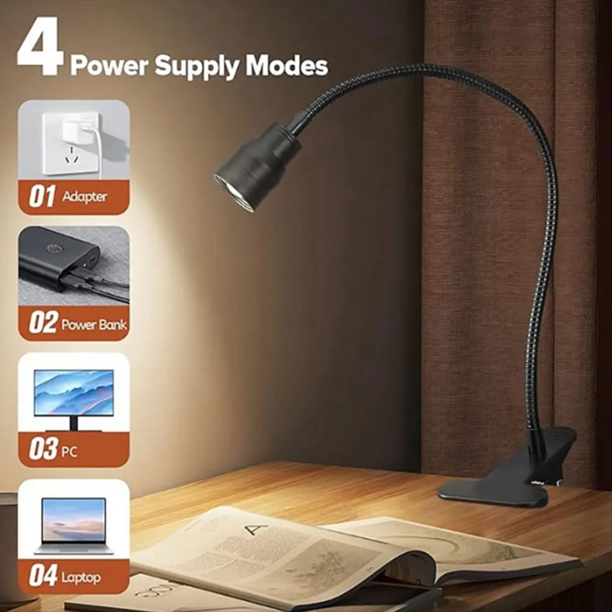 *CCNIM LED Reading Lights USB Three Color Dimming Clamp Book Light Flexible Gooseneck Read Night Light Studing Reading Lamp