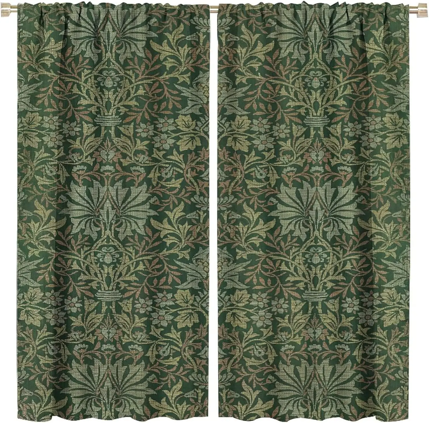 

Bohemia Art Blackout Window Curtains, William Morris Original Design Green Garden Vintage Curtains, for Living Room Bedroom 21(W