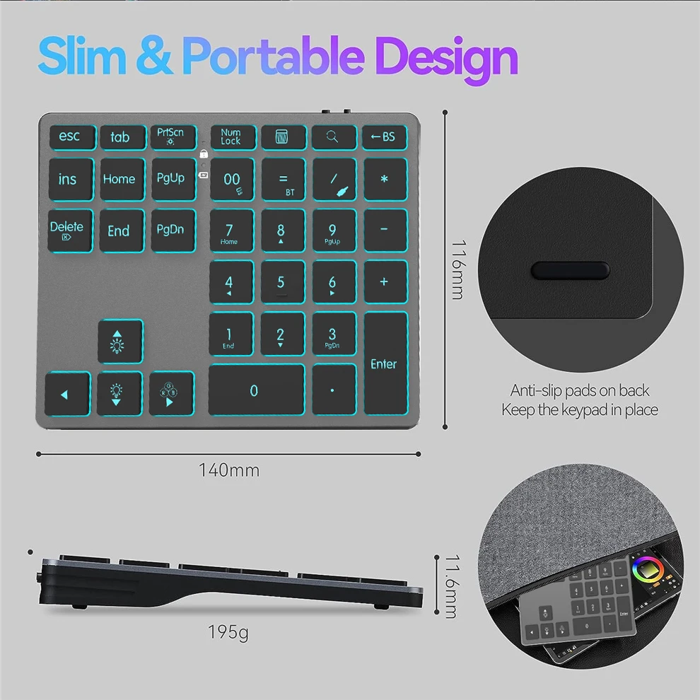 BOW 2.4G Wireless Numeric Keypad Bluetooth Number Keypad for Laptops Tablets Dual Mode Number pad 34 Keys
