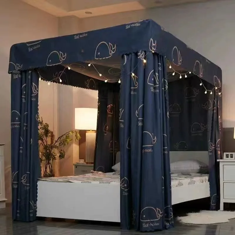 Household three-door shading bed curtain, bedroom floor-to-ceiling warm bed curtain, four-season general dust mosquito net