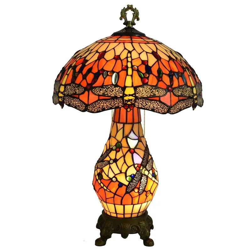 

American pastoral festive living room dining room bedroom hotel dragonfly mother desk lamp European glazed lamp