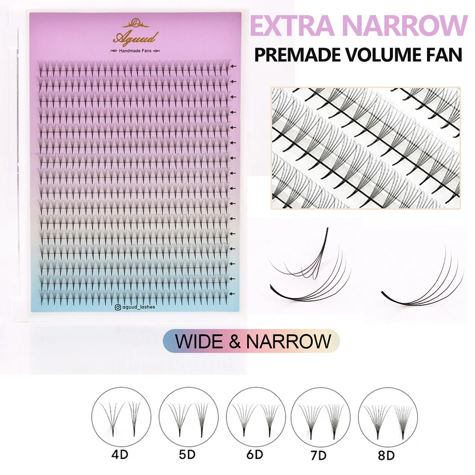 

AGUUD Super Narrow Pointy Base Premade Fan Eyelash Extension4D-8D Narrow Stem Russian Volume Lash Faux Mink Prefanned False Lash