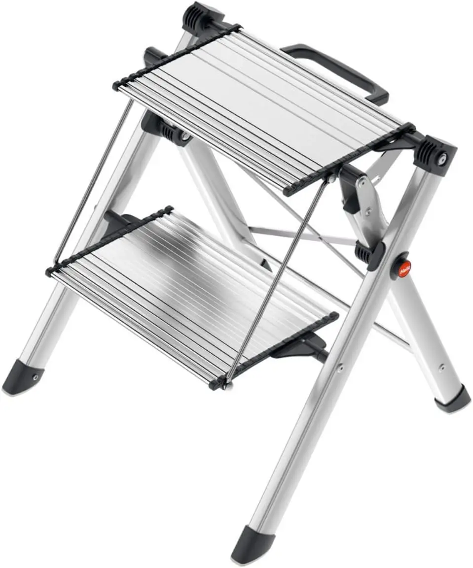 

Compact Folding Step Stool with Anti-Slip Steps, 330 lb Capacity, Safety Button & Handle for Easy Storage - Silver