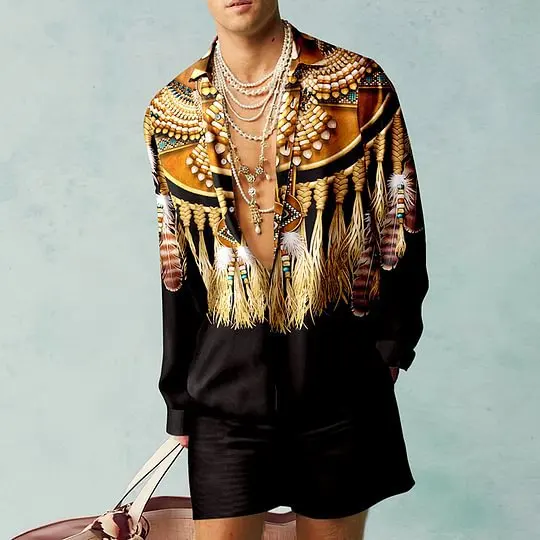 Ensemble Deux Pièces Chemise et Short pour Homme, Tenue de Luxe, Style Européen, Streetwear, à la Mode, Hawaïen, 2 Pièces