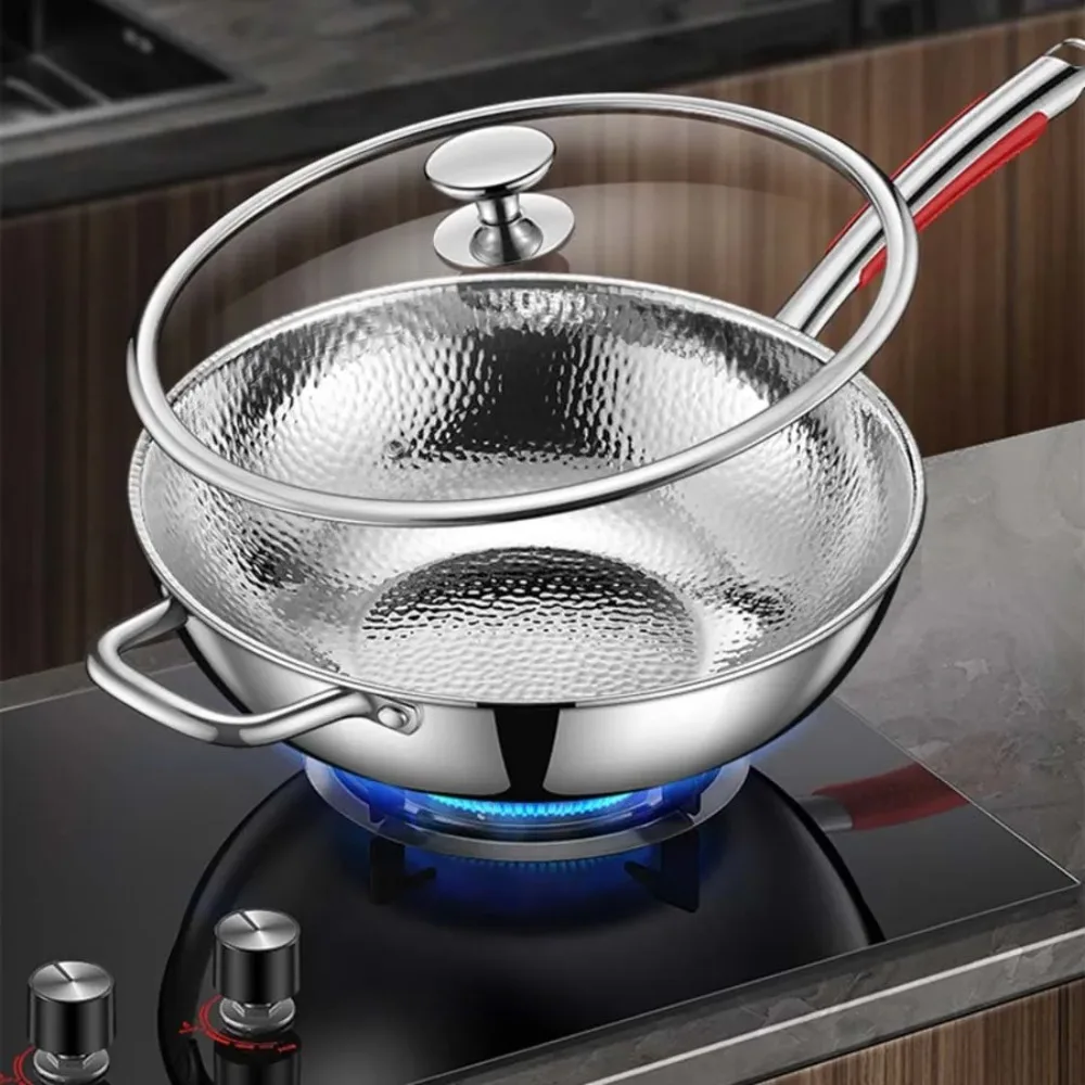 

Pure Titanium Round Bottom Wok, Uncoated Non-stick Pan for Concave Induction Cooker, Healthy Household Stir-fry Pan Lightweight