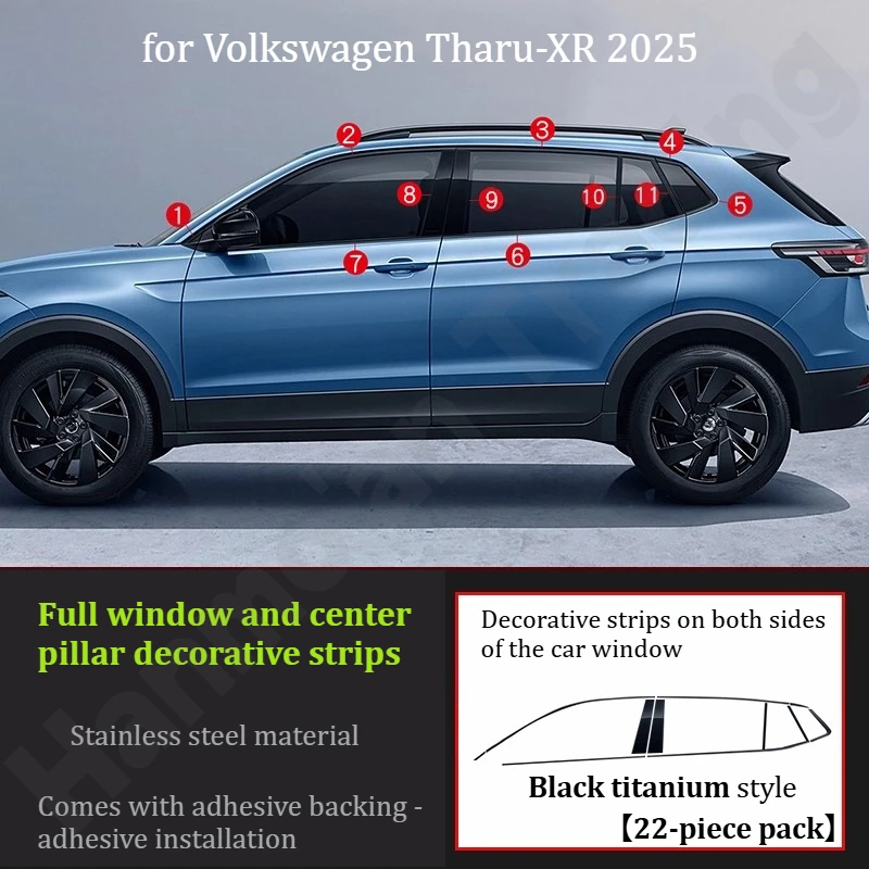 

for Volkswagen Tharu-XR 2025 Black Warrior window trim/stainless steel modified black trim