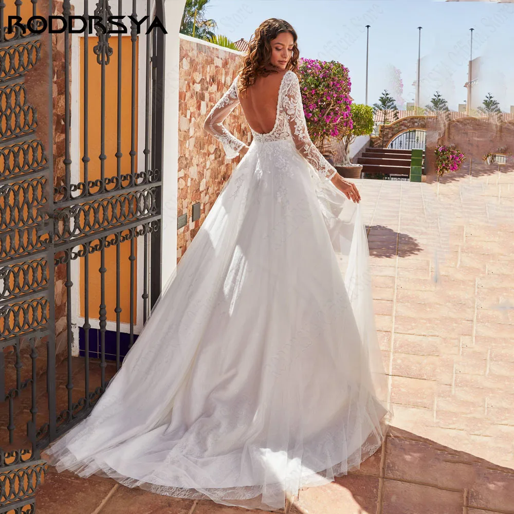 Roddrsya civil Lace wedding dress 2024 V - neck Backless bride gowns application a - line plus taille suisse ś Lubna z D RODDRSYA-Robe de Mariée en Dentelle Civile, Col en V, Dos aux, Forme Trapèze, Grande Taille, 2024