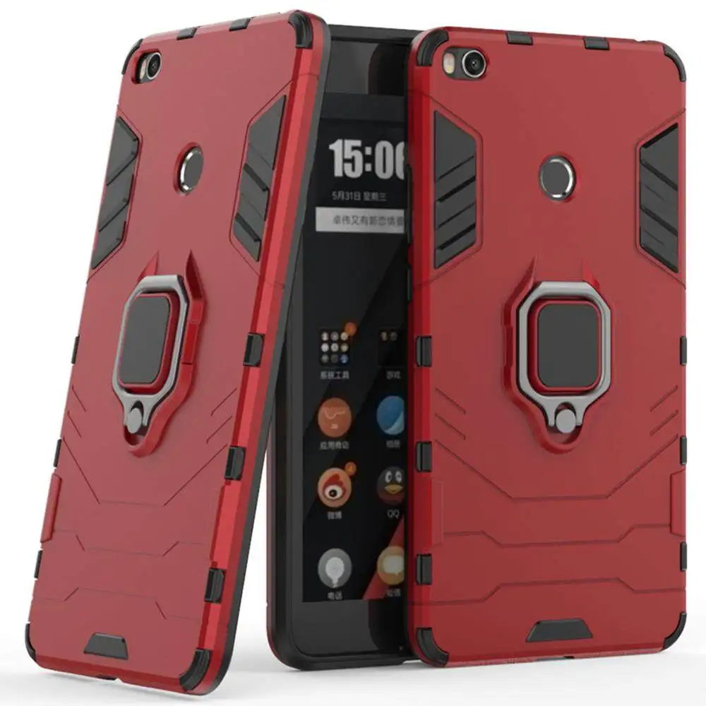 Caso do silicone para xiaomi mi max 2, caso à prova de choque luxuoso com anel do metal, pc duro e duro