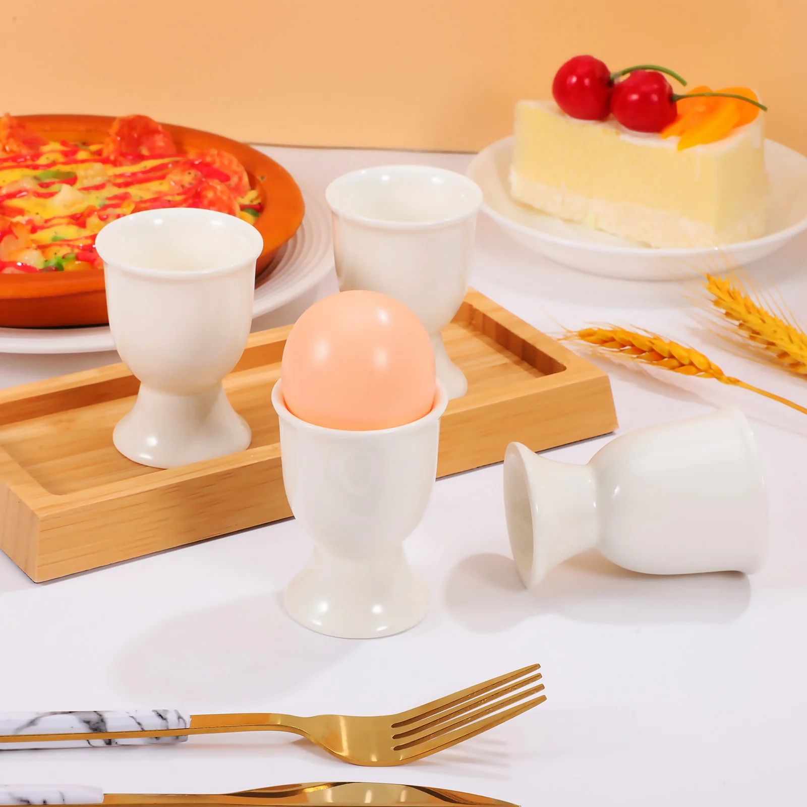 

4Pcs Ceramic Egg Cups Premium Finish Boiled Stand Secure Upright Hold Great for Home Hotel Breakfast Presentation
