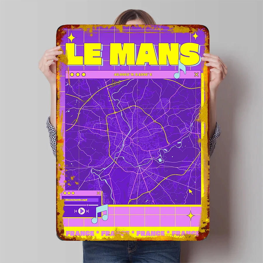 Retro Gaming France - Le Mans Fransa Vintage Harita Metal