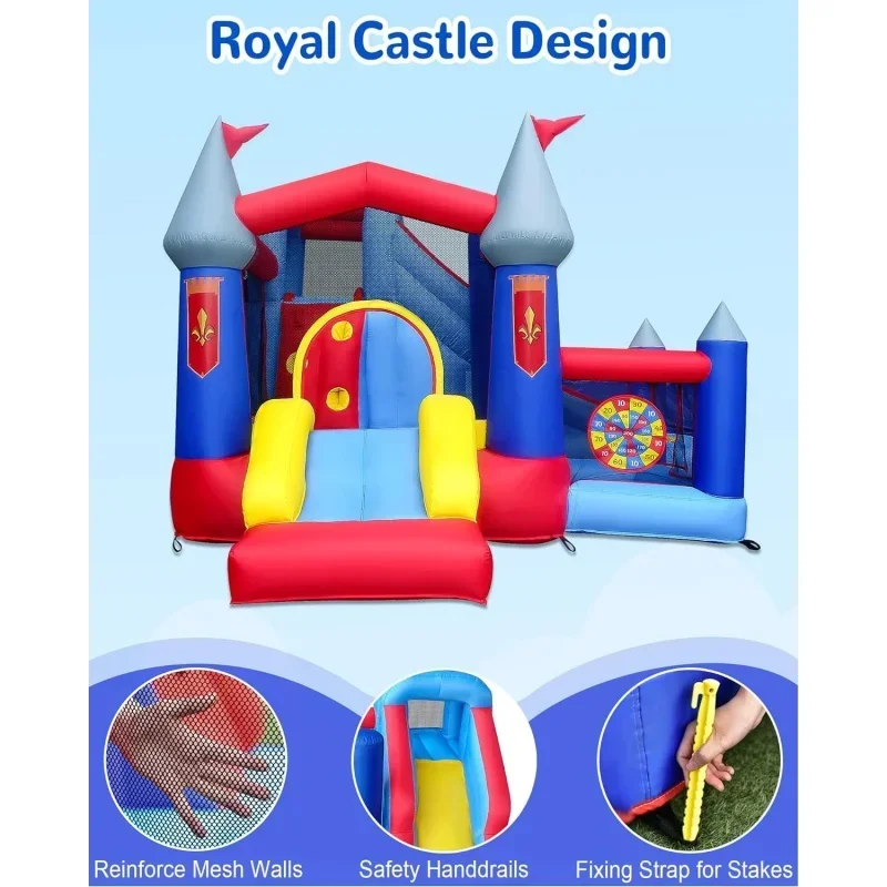 RETRO JUMP Inflatable Bounce House, 6-in-1 & Slide Bouncy for Kids Outdoor, with Blower