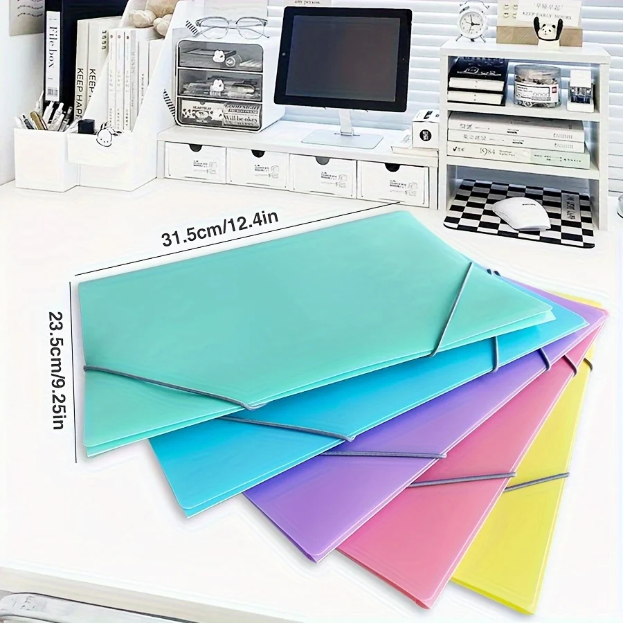 1Pc/5pcs A4 Office Project Binder with Elastic Closure - Large Capacity, Elastic Cord File Bag, Drawstring Document Pouch,