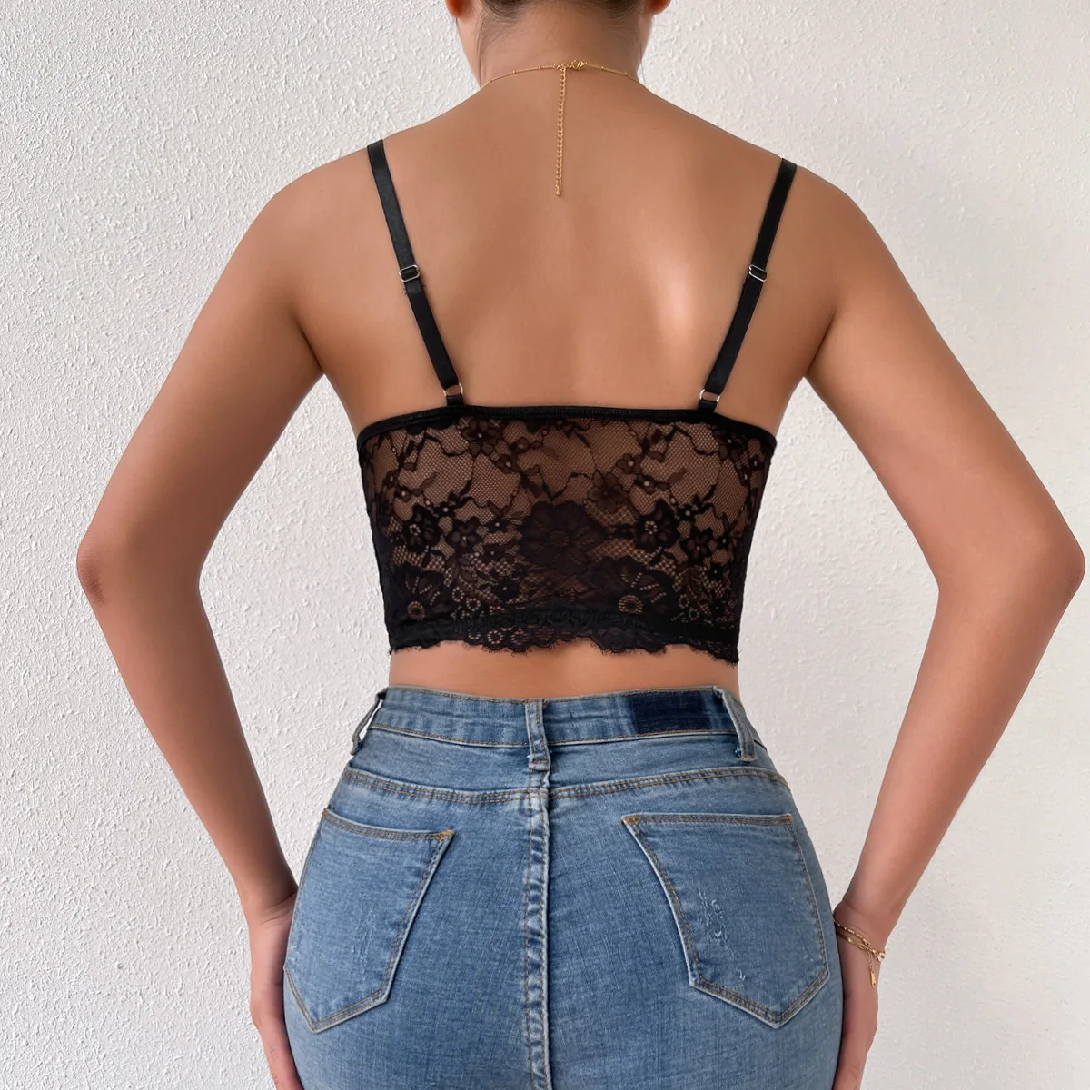 New Sexy Lace Hollowing Mesh See Through Slim Backless Halter Crop Top,Spaghetti Strap Sheer Embroidery Camisole Vest Corset