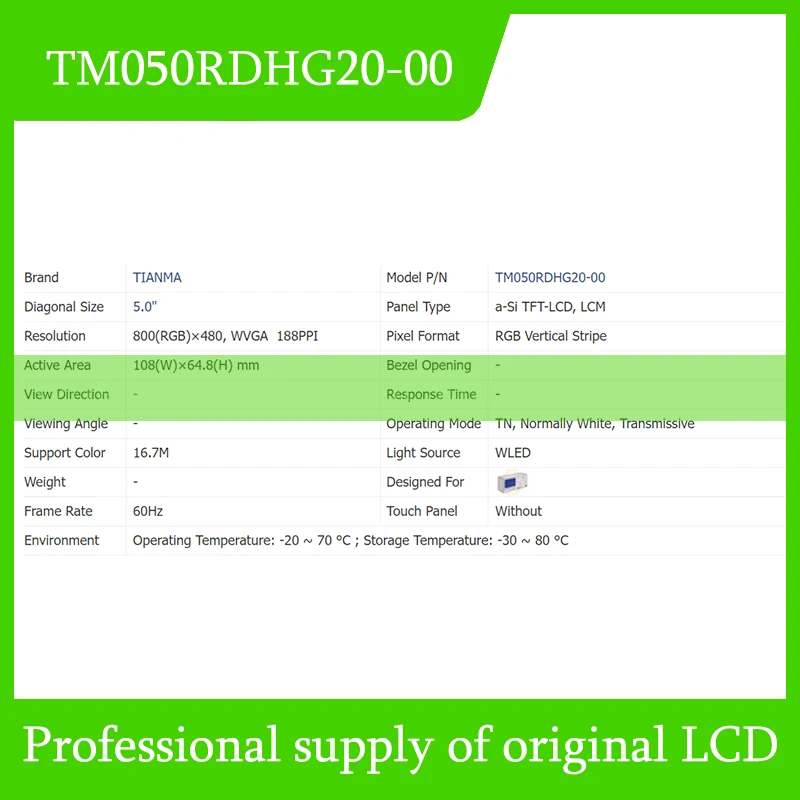 TM050RDHG20-00 schermo LCD da 5.0 pollici completamente testato spedizione veloce