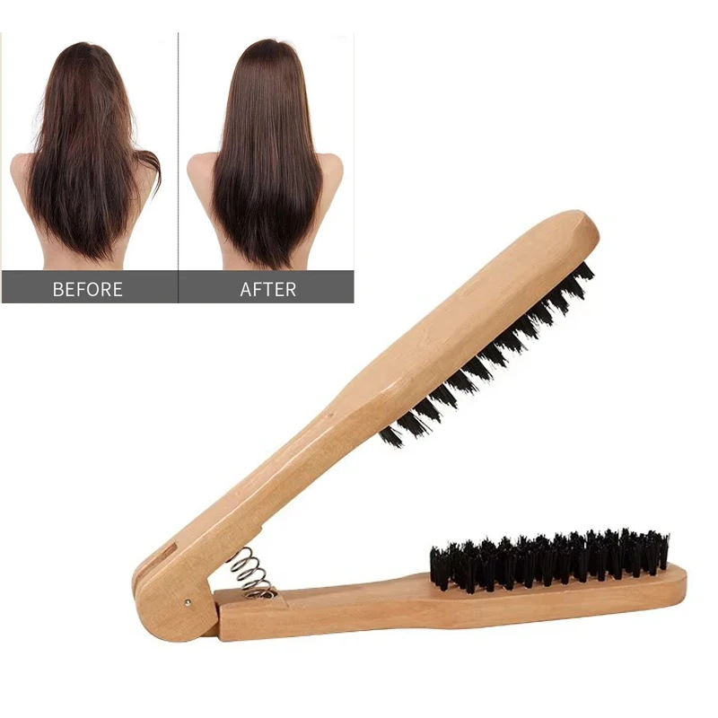 

V-образная выпрямительная расческа-лопатка, антистатический выпрямитель для волос из щетины кабана, инструмент для укладки волос для разглаживания и распутывания