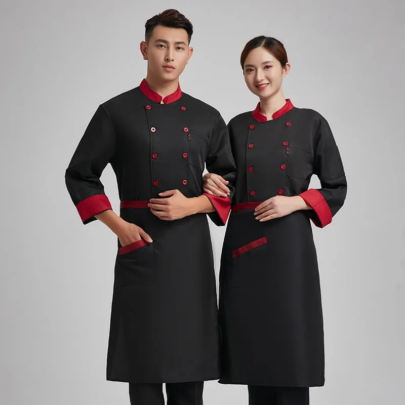 Uniforme da chef a maniche lunghe da uomo Autunno Inverno Spessa resistente all'usura Hotel Ristorante Cucina Abbigliamento da lavoro