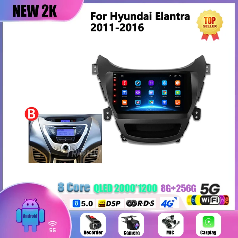 For Hyundai Elantra Avante I35 2011-2016 Car Radio Carplay Navigation GPS Android Auto Screen Video Stereo 4G No 2din Wifi Head