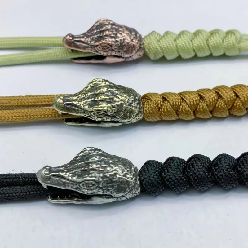 Outdoor DIY Paracord Accessories Woven Lanyard Pendant Jewelry Umbrella Rope Hanging Crocodile Head Carving Brass Knife Bead EDC