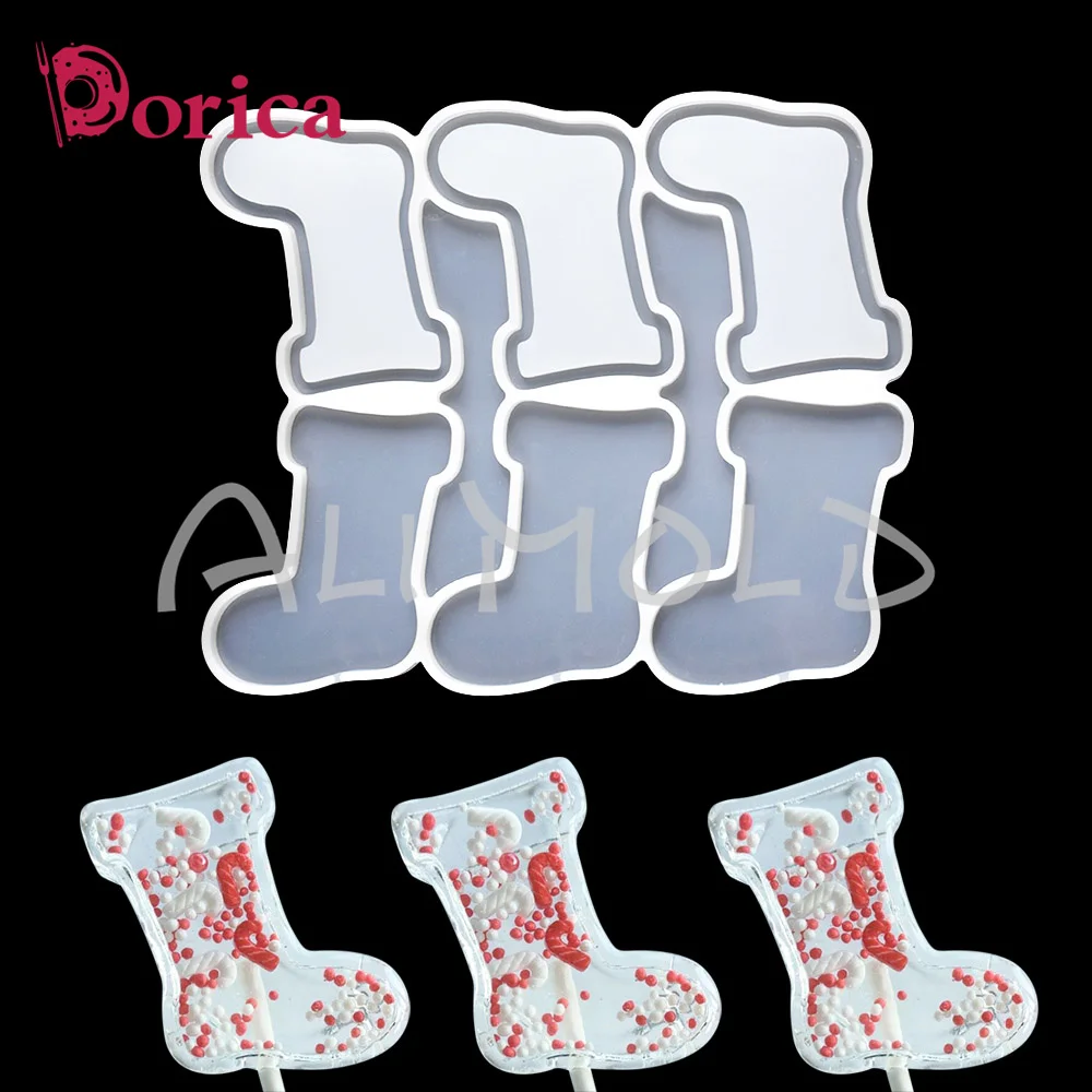 Dorica Kerstsokken Epoxy Siliconen Mal Diy Chocolade Rammelaar Shaker Lolly Mal Cake Decoreren Gereedschap Keuken Accessoires