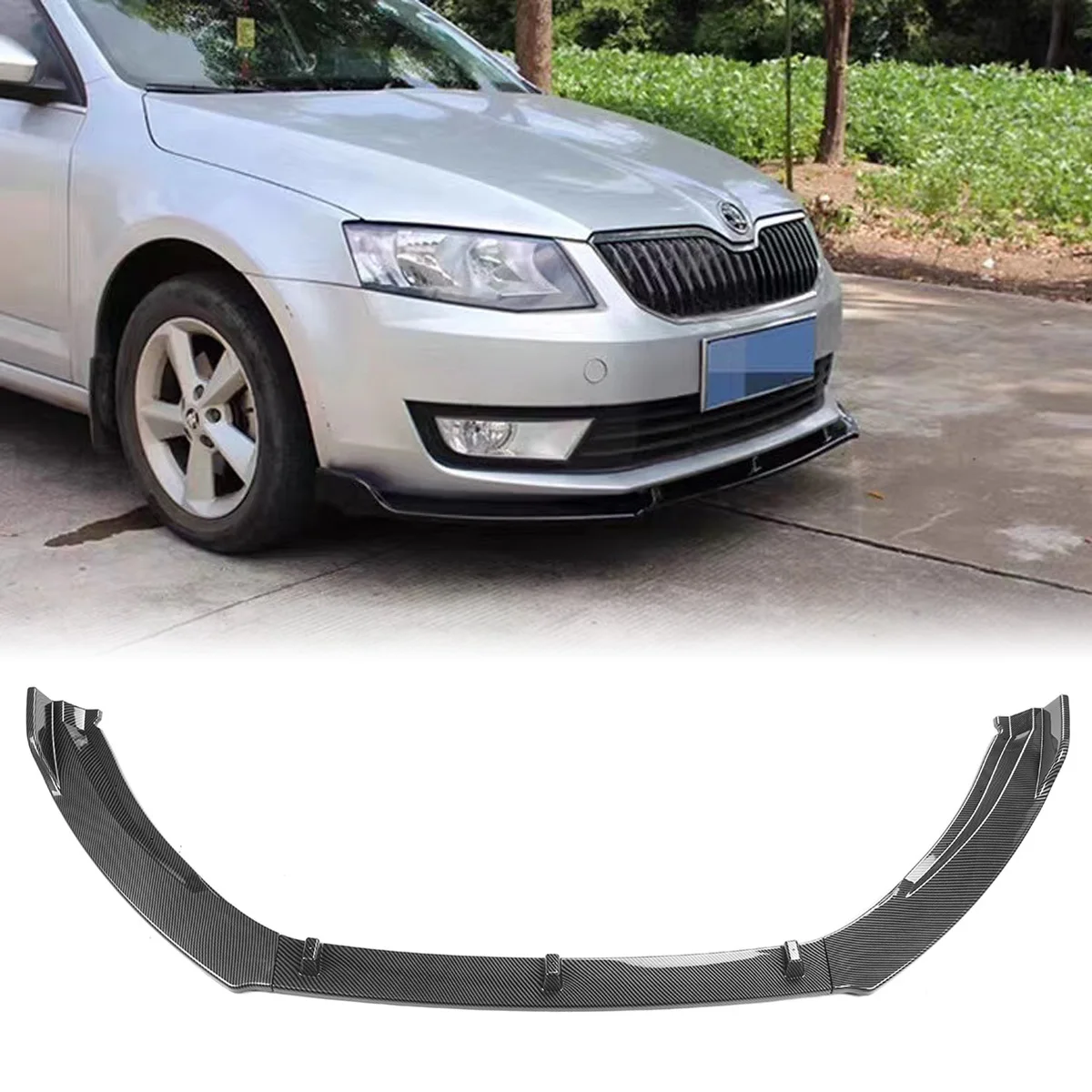 Carbon Fiber Look Black Front Lip Lower Bumper Splitter Spoiler Diffuser Body Kit Trim For Skoda Octavia 2015-2019 Car Styling